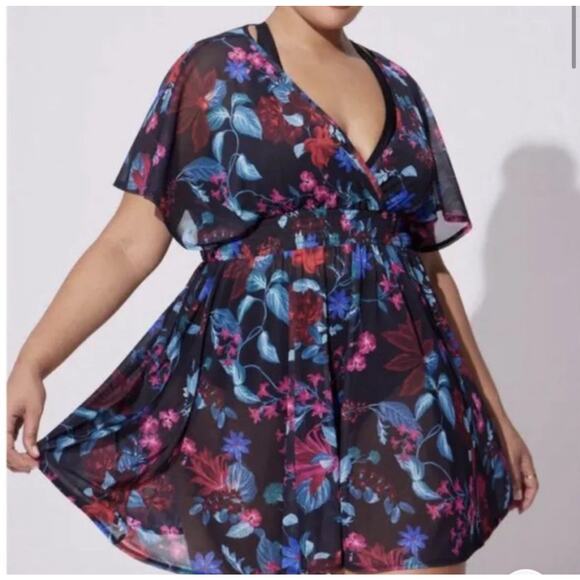 Torrid Mesh Smocked Waist Cover Up Floral Sz Large - Picture 6 of 7